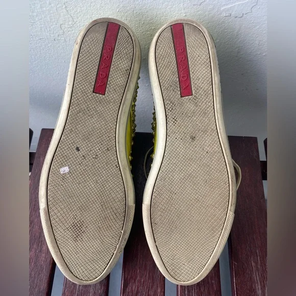 Prada studded neon yellow sneakers sz 37 - Picture 9 of 11